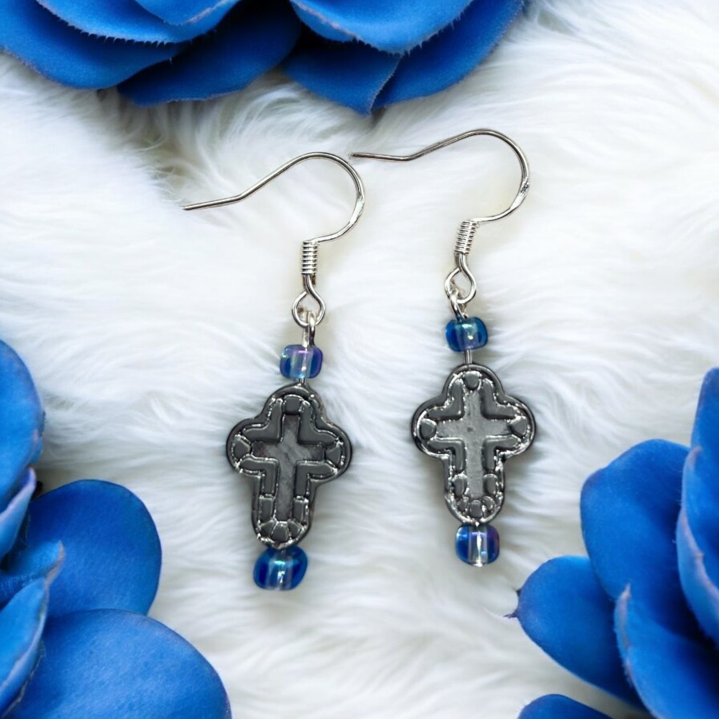 Silver Embossed Cross Earrings