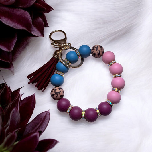 Printed Cow Silicone Bead Wristlet Keychain