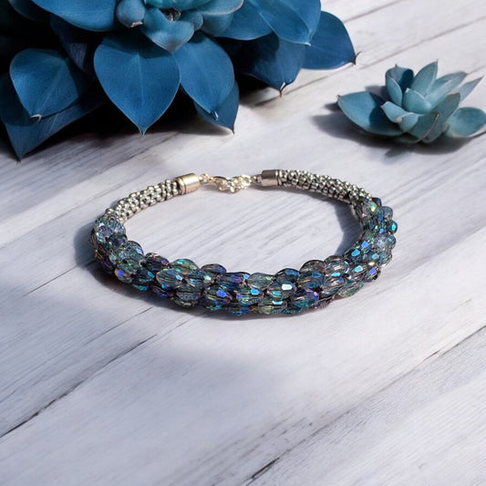 Blue & Silver Kumihimo Bead Bracelet