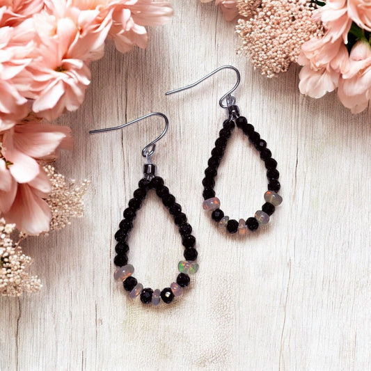Ethiopian Opal Teardrop Hoop Earrings