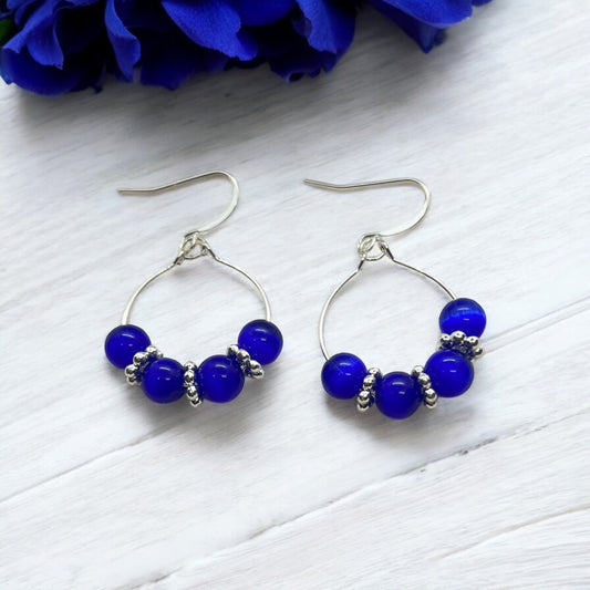 Small Bright Blue Hoop Earrings