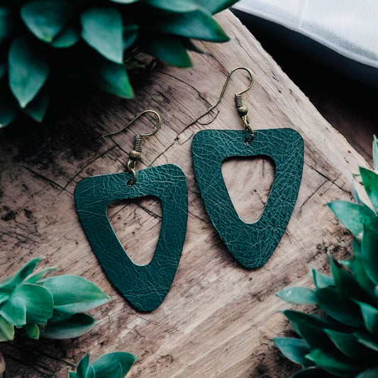Dk Green Leather Earrings
