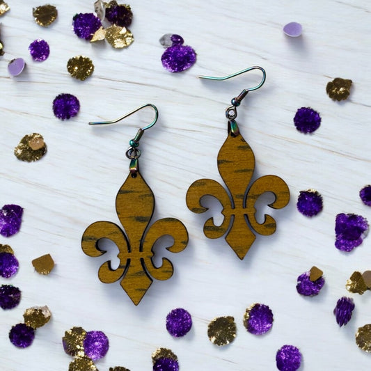 Fleur de Lis Wood Earrings